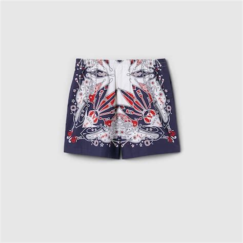 gucci mens blue bandana trompe|Gucci bandana print cotton short in white and dark blue.